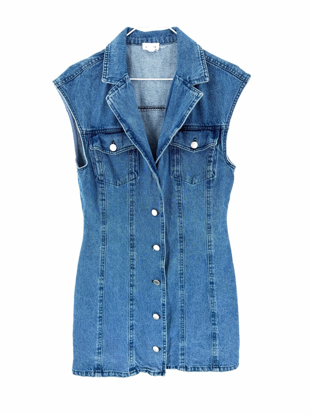 Anthropologie Le Lis Western 90’s Button Front Sleeveless Blue Denim Mini Dress - Picture 5 of 10